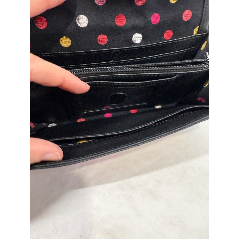 Vera‎ Bradley Leather Floral Canvas Trifold Wallet Black Butterfly Polka Dot - Picture 8 of 11